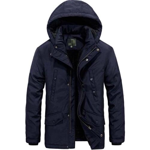 Autumn Winter Hooded Windbreaker Mens Jacket Coats Thick Warm Fleece Lining Parka Military Style Army OUTWEARS Man Clothes