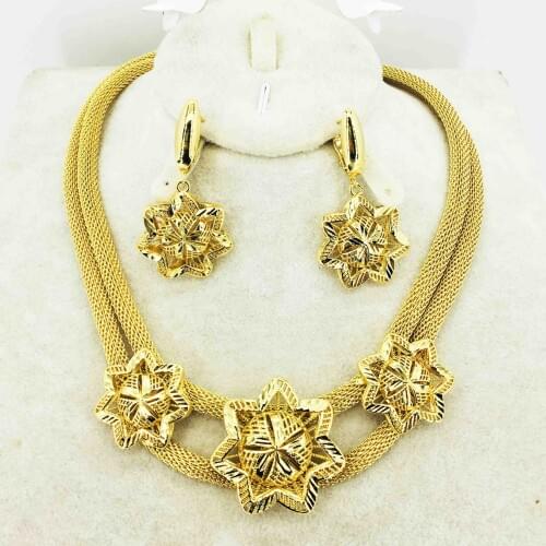 Wholesale fashion earrings/pendants/necklace 24K gold jewelry set for ladies birthday travel gift brides accessories