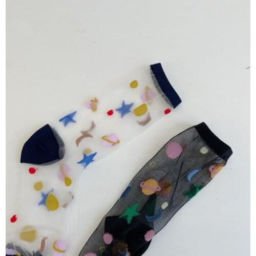 Women Polka Dot Star Japanese Kawaii Cute Socks Summer Transparent Crystal Glass Silk Socks Novelty Harajuku Ultra-thin Socks