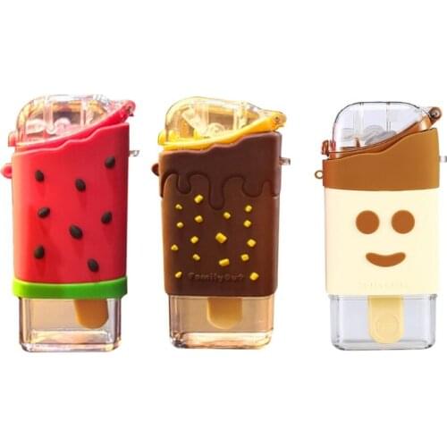 New Summer Cute Donu t Ice Cream Water Bottle With Straw Creative Square Watermelon Cup Portable Leakproof Tritan Bottle