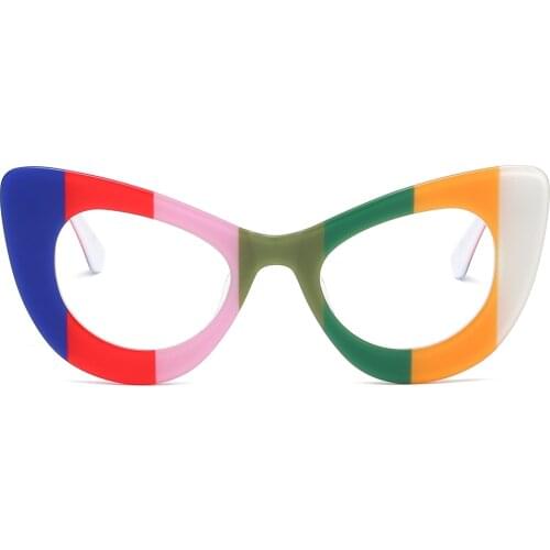 Multi-color Stitching Fashion Trend Cat Eye Design Sheet Acetate Retro Glasses Mens Glasses Frame Womens Optical Prescription