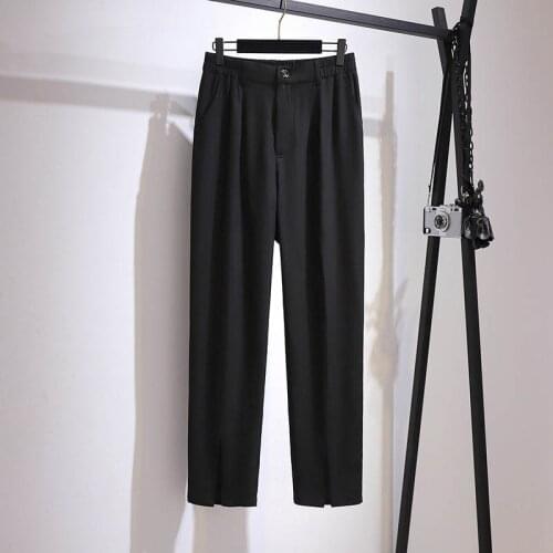 150Kg Plus size spring autumn loose high waist business pants 5XL 6XL 7XL 8XL 9XL split straight-leg pants casual trousers black