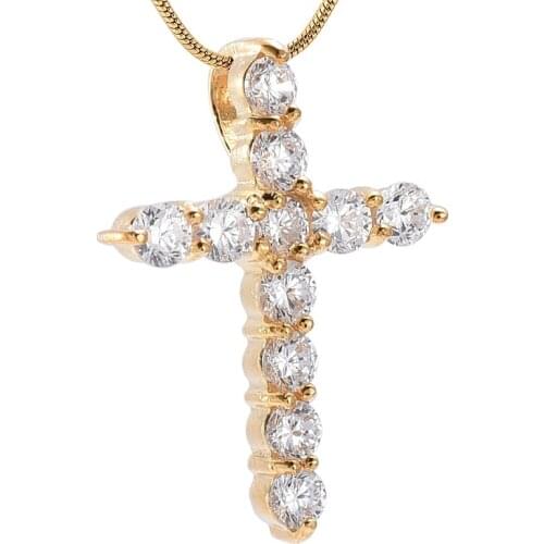 IJD2549 Elegant Women Crystal Pave Setting Small Cross Pendant Charms Necklace Rose Gold Tone