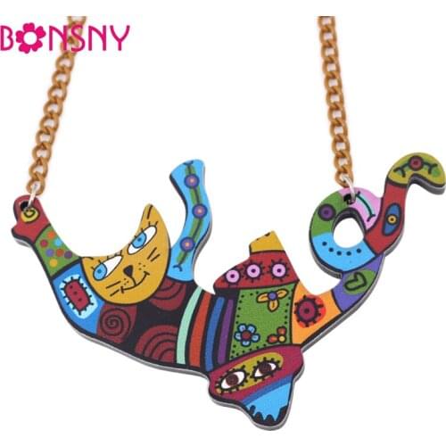 Bonsny Cat Necklace Acrylic Choker Chain Pendant Fashion Jewelry For Women 2016 New Arrive Animal Design Girls Gift Accessories