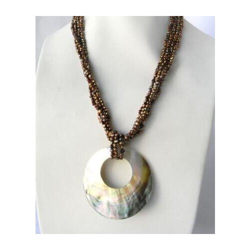 4Strands 21'' Coffee Baroque Freshwater Pearl Crystal Shell Pendant Necklace