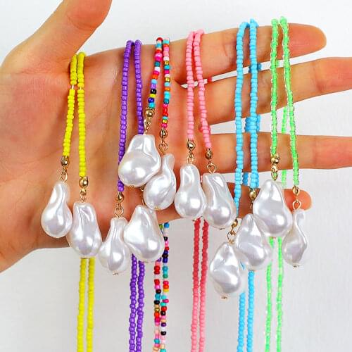 SAY Boho Imitation Irregular Pearl Beaded Long Double Chains Necklaces for Women Personality Necklaces Jewelry Bijoux K3432