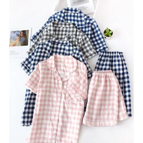 100% Cotton Short Sleeves Pyjamas Women Pajama Sets Shorts Ladies Cute Cartoon Print Japanese Simple Sleepwear Homewear Pijamas