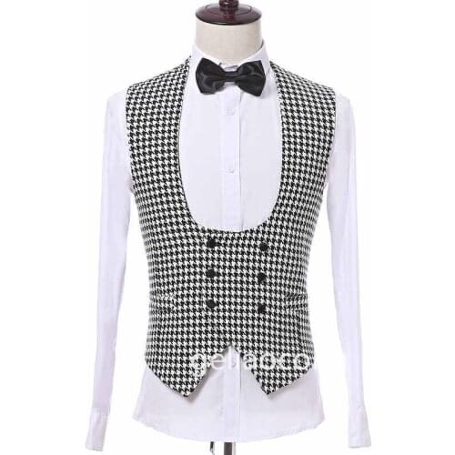 Slim fit mens vests houndstoot suit business clothing for men plaid waistcoat steampunk vest groomman wedding jacket vest