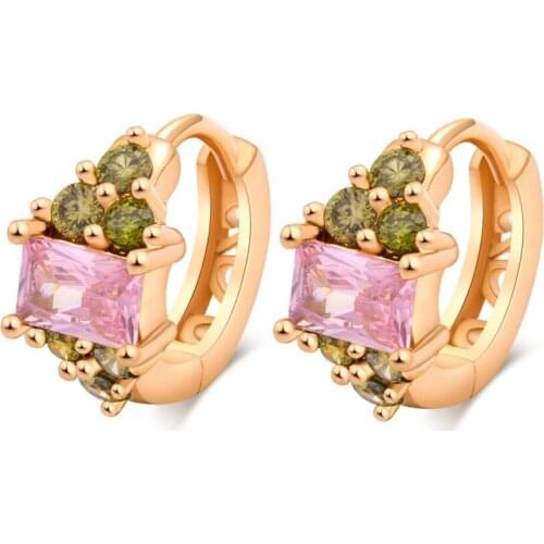 Stylish Earrings Square Pink Crystal CZ Gold Filled Hoop Earrings for Women Girls Hot Sale Jewelry