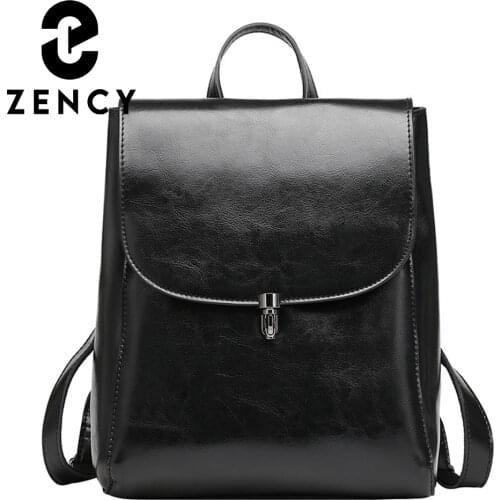 Zency Fashion Women Backpack 100% Genuine Leather Knapsack Casual Travel Bag Preppy Style Girls Schoolbag High Quality Bags