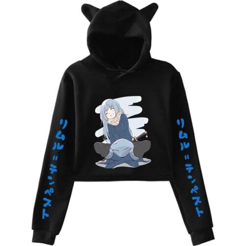 Women Autumn/Winter That Time I Got Reincarnated as a Slime Cat Cropped Hoodies Anime Pullover Crop Tops Girls Casual Clothes