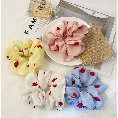Strawberry Printed Women Hair Ties Rope Girls Cute Elastic Rubber Bands Scrunchies Ponytail Holder Simple Headwear Accessories