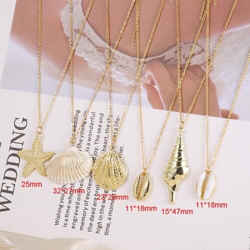 Bohemian Conch Shell Pendant Necklace Women Fashion Ocean Beach Beach Shell Starfish Necklace Clavicle Chain Female