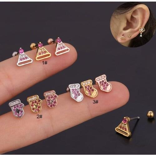 1PC 20G New Color CZ Zircon Gold Earrings for Women Earrings Huggie Cartilage Piercing Jewelry Christmas Gift Ear Ring
