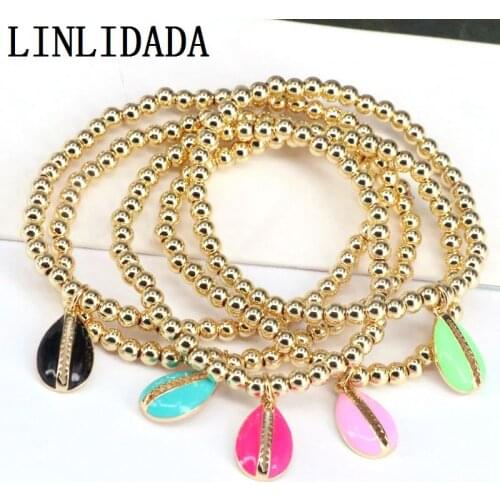 10Pcs Round Copper Beads with Colorful Enamel shell Charm Women Gift Bracelets