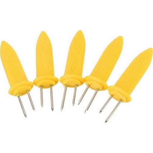10 Pieces Fork Corn Skewer Stainless Steel Corn Holders Corn Cobs Skewers Fruit Forks Barbecue Tool (yellow)