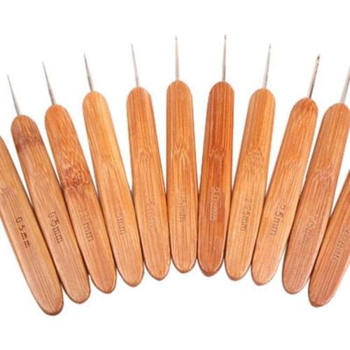 10Pcs/Pack Crochet Hooks Bamboo Handle Alumina Crochet Hooks Knitting Needles Set Crochet for Weave Sewing Needles Tool