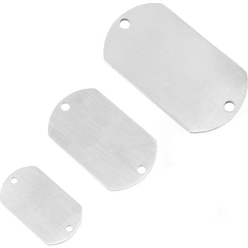 100% Stainless Steel Cutting Blank Dog Tags DIY Matte Surface 2 Loop Holes Metal ID Tag Pendants Wholesale 50pcs