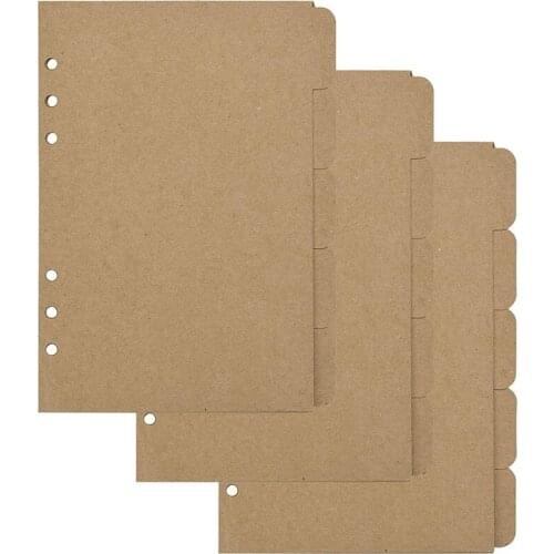 3 Sets Kraft Paper Divider Index Page Tab Cards For 6-Holes Ring Binders Notebooks Travel Diary Journal Planner (A5)