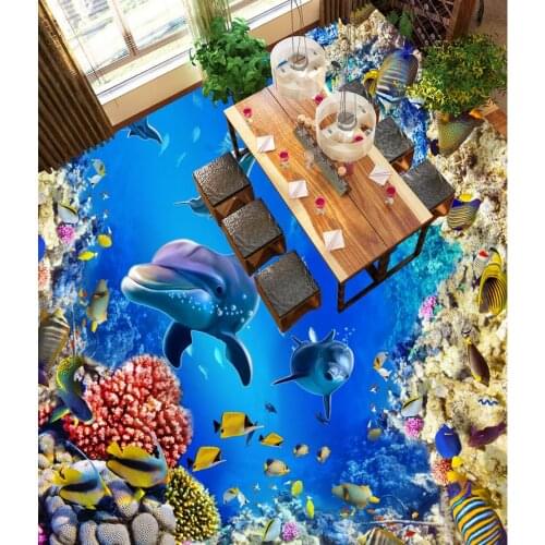 3d floor painting wallpaper Dolphin Coral Tropical Fish Toilet Bathroom Bedroom 3D Floor 3d wallpaper pvc