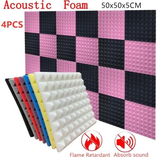 500x500x50mm 4pcs Studio Acoustic Soundproof Foam Pyramid Sound Absorption Treatment Panel Protective Sponge Flame Retardant