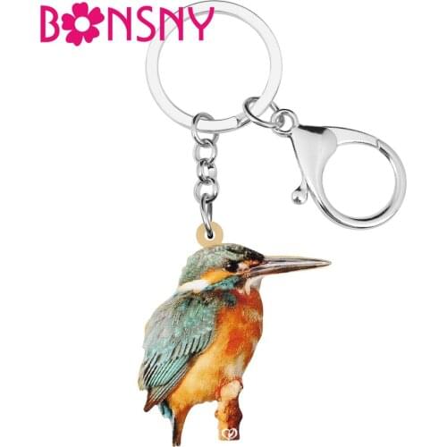 Bonsny Acrylic Lovely kingfisher Keychains Aesthetic Animal Bird Keyring Jewelry For Women Kids Friends Trendy Gift Accessories