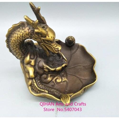 Pure copper bibcock lotus leaf reverse-flow incense burner pan long incense burner ashtray household arts and crafts decoration