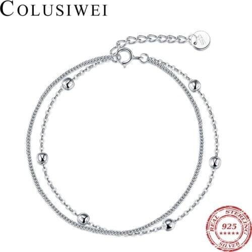 COLUSIWEI Classic Sterling Silver 925 Littlt Beads Double Chain Bracelet for Women Adjustable Link Chain Fine Jewelry 2020 New