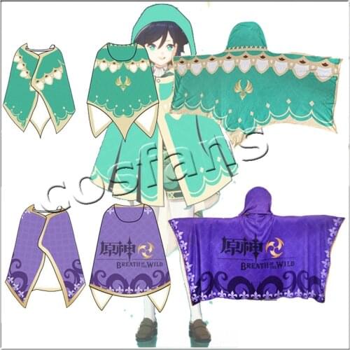 Game Genshin Impact Keqing Venti Cosplay Cloak Cute Cartoon Printed Winter Blanket Flannel Air Conditioning Blanket Costumes