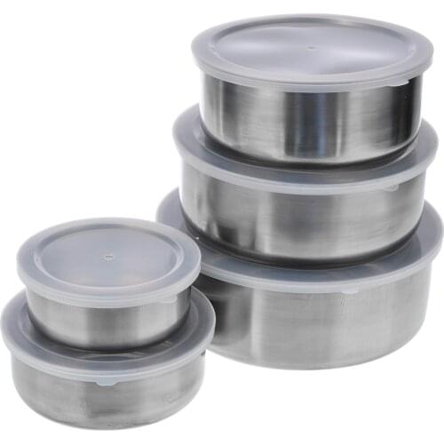 Quality 5pcs/set Stainless Steel Mixing Bowls 10/12/14/16/18cm Lunch Boxes + Clear Plastic Sealing Lids Portable Kitchen Utensil