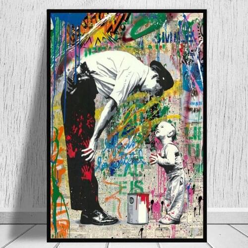 Father And Son Spray Graffiti Wall Art Painting Posters On Canvas Prints Decorative Fabric Pictures For Living Room Mural Cuadro