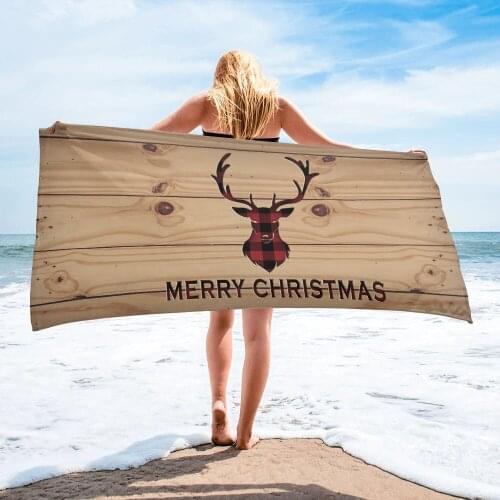 Red Christmas Deer Plaid Wood Beach Towel Luxury Quick-dry Microfiber Bath Towels Yoga Mat Sport Swimming Towels