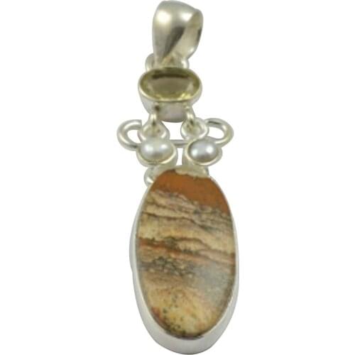 Lovegem Nature Picture Jasper & Citrine Pendant 925 Sterling Silver, 58.2 mm, MHBAP4878