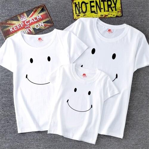 Fashion T Shirt Summer Smile Print Kids T-shirt Cotton Family Casual Baby Tops Streetwear Funny Girls And Boys Cozy Harajuku
