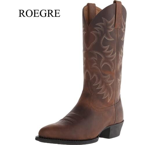 Fashion Embroidery Mens Wooden Boots European And American Style Western Cowboy Boots Autumn And Winter High Boots Size 38-48
