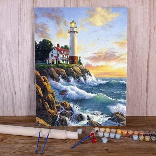 Landscape Lighthouse Coloring By Numbers Painting Kit Oil Paints 50*70 Canvas Painting Paintings Crafts Adults Handicraft