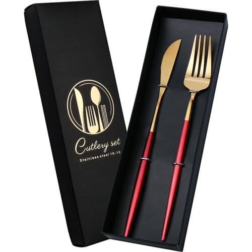 New 2 Piece Set Of Cutlery Gift Set Western-Style Tableware Gift Household Stainless Steel Tableware Black Steak Knife And Fork