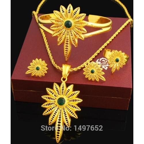 New Stone Ethiopian Jewelry Sets 24K Gold Color Women Girls Ethiopian/Eritrean/African/Arabic Jewelry Set