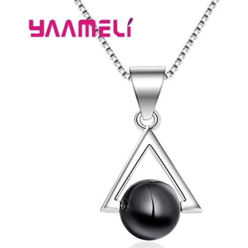 Charming Black Glass Triangle Pendant Necklace Jewelry Gifts for Women Mother Solid 925 Sterling Silver Choker Collar Bijoux