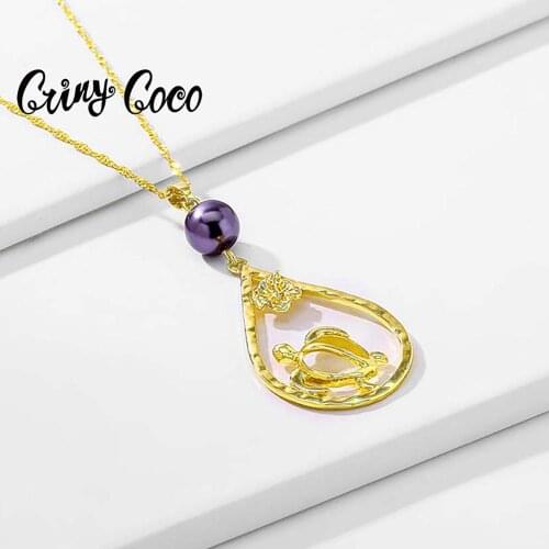 Cring Coco 2020 Female Hawaiian Necklaces for Women Turtle Flower Choker Collar for Wedding Water Drop Elegant Accessory Jewelry