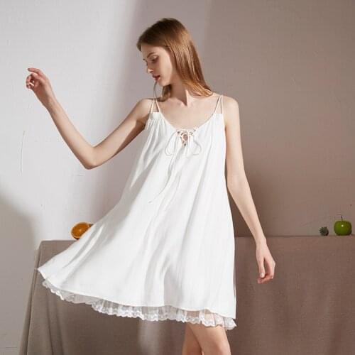 Sexy Lace Patchwork Nightgown Women Summer Solid Sleepwear Deep V-Neck Strap Nightie Loose Thin Gown Pregnant Casual Loungewear