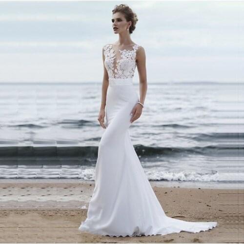 LORIE Beach Wedding Dresses 2019 Boho Mermaid Wedding Gown Scoop Appliques Lace Princess Bride Dress Custom Made Plus size