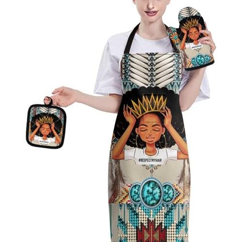 Polynesia Black Girls Art Design Baking Accessories Heat Insulation Gloves Padded Table Mats and Clean Apron Oven Anti Hot Mitts