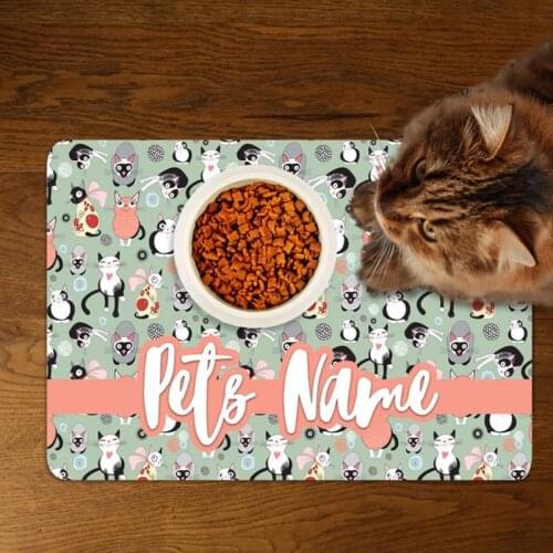 Custom Name PU Leather Waterproof Dog Mat Cat Mat Dog Placemat Cat Placemat Anti-slip Mat Pet Placemat Feeding Drinking Placemat