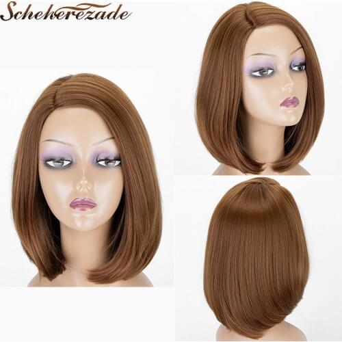 Straight Lace Front Wig Synthetic Short Bob Wig Brown Wigs For Black Women T Part Synthetic Lace Front Wigs Cosplay Scheherezade
