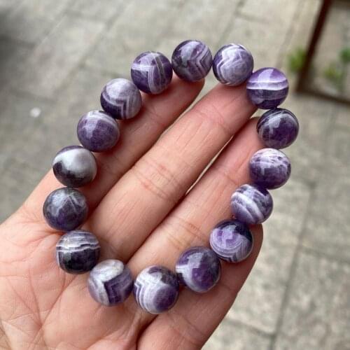 Rare Semi-Precious Stone Unique Natural Healing Power Quartz Stretch Elastic Bracelet 12mm Dream Stripe Amethysts Bracelet