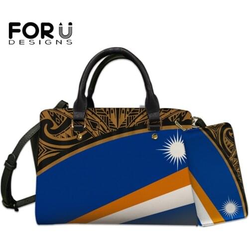 FORUDESIGNS Polynesian Tribe And MH Flag Pattern Luxury Womens Handbags And Purse Set Fashion Party Top-handle Bags Clutch Sac