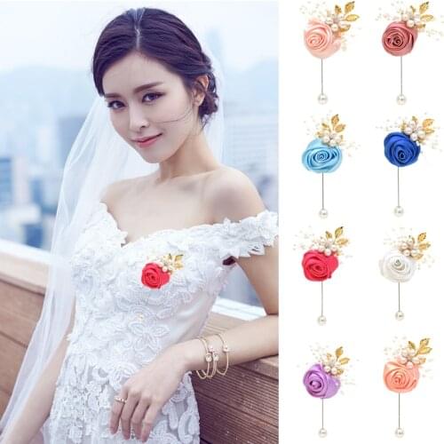Bride Wedding Silk Rose Flower Wrist Ceremony Prom Brooch Boutonnieres Party Prom Wedding Brooches Accessories