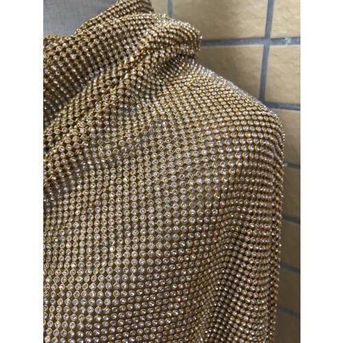 Shinning mental rhinstones french net lace SYJ-30883 super quality hot fix net fabric for party dress