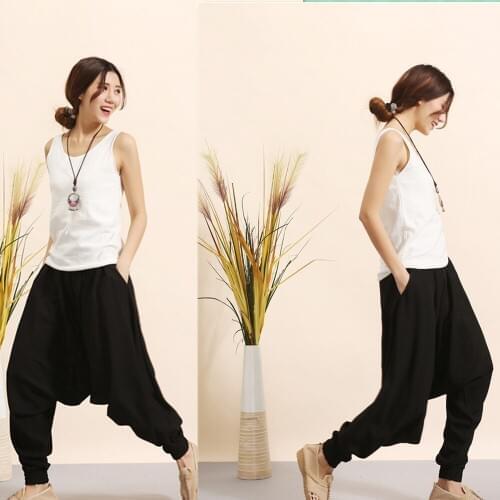 Spring Women Yoga Pant Linen Indian Harem Loose Crotch Pant Bloomers Sweatpants Running Jogger Casual Fitness Pant Sportswear